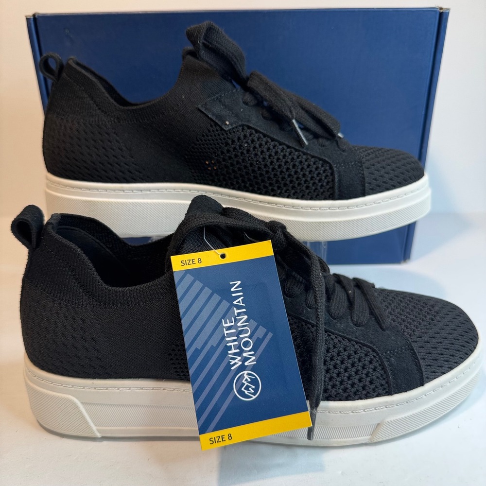 White Mountain Womens Black Knit Lace Up Platform Sneakers 990451713 Size 8 NEW